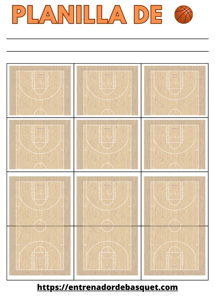 Planilla para scouting baloncesto con 6 medias canchas y 3 canchas completas